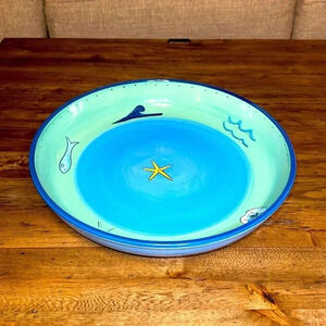 KIC Brushes Handpainted Ocean Motif 13" Pasta Serving Bowl
